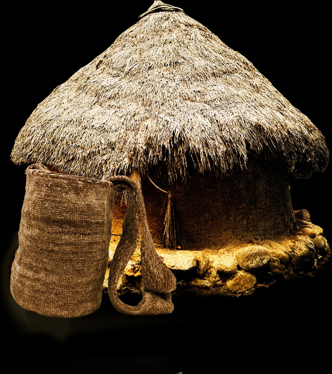 Maloca tradicional con mochila tejida